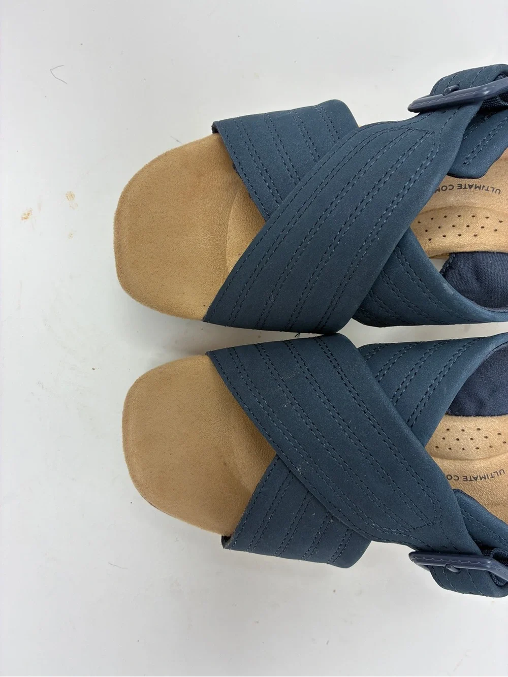 Clarks Collection Women’s Navy Crisscross Cork Platform Sandals 7
